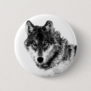 Schwarz-weiße Wolf-Augen Button