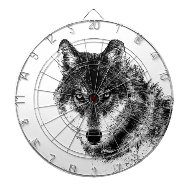 Schwarz-weiße Wolf-Augen Dartscheibe (vorne)