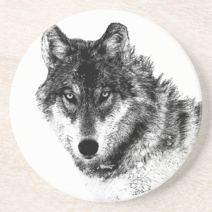 Schwarz-weiße Wolf-Augen Getränkeuntersetzer