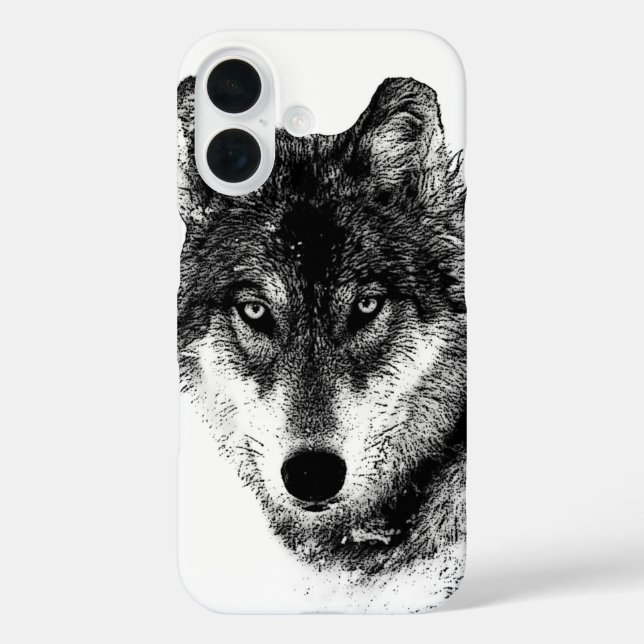Schwarz-weiße Wolf-Augen iPhone 16 Hülle (Rückseite)