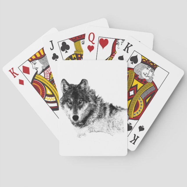 Schwarz-weiße Wolf-Augen Spielkarten (Rückseite)