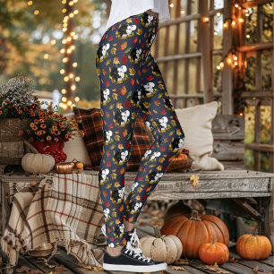 Schwarz Weiße Wölfe Mondlicht Herbstblätter Leggings