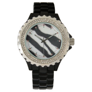 SCHWARZ-WEISSE ZEBRA-HAUT ARMBANDUHR