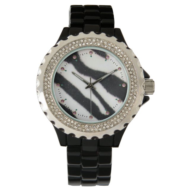 SCHWARZ-WEISSE ZEBRA-HAUT ARMBANDUHR (Vorderseite)