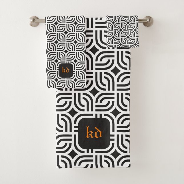 Schwarz-weiße Ziermuster antike Badhandtuch Set (Insitu)