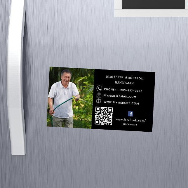 Schwarz-weiße Zuhause repariert Foto QR Code Handy Magnetische Visitenkarte (Von Creator hochgeladen)