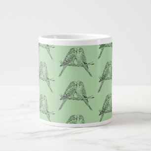Schwarz-weiße zwei Wellensittiche sitzen zusammen Jumbo-Tasse