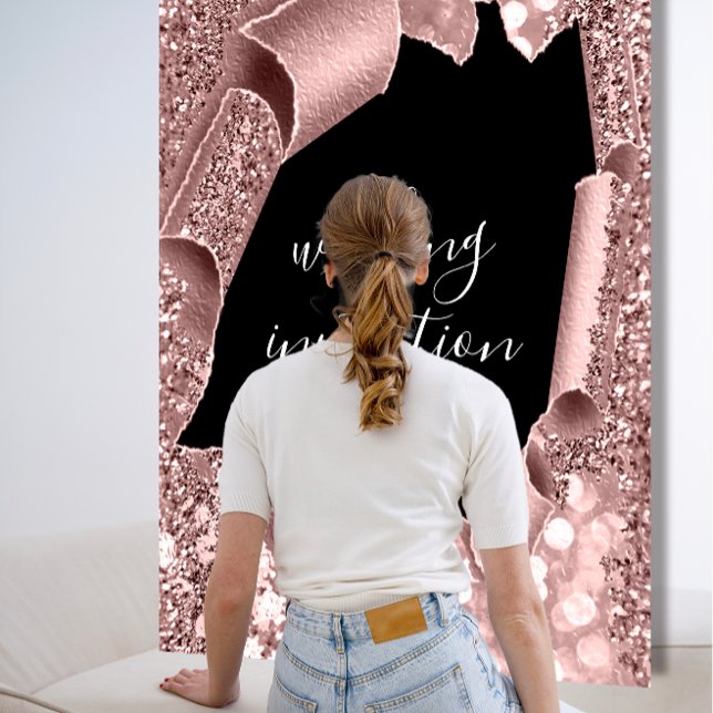 Schwarz-weißer 3D-Rose-Gold-Hochzeitstil-Glitzer Einladung (Black White 3D Rose Gold Wedding Glitter Invitation)