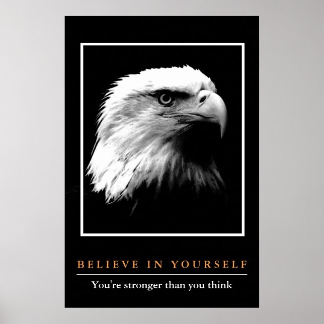 Schwarz-weißer Adler Motivierend an sich selbst gl Poster (Vorne)