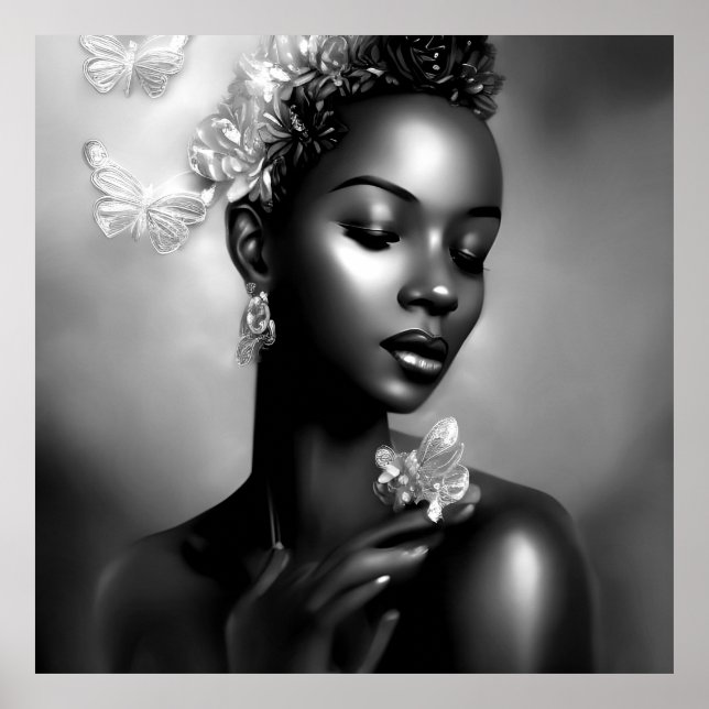 Schwarz-weißer Afrikanischer Girl-Monochrom-Butter Poster (Vorne)