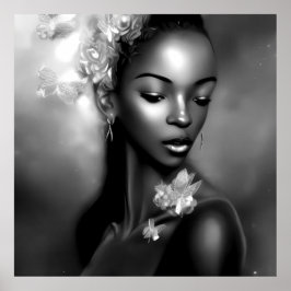 Schwarz-weißer Afrikanischer Girl-Monochrom-Schmet Poster