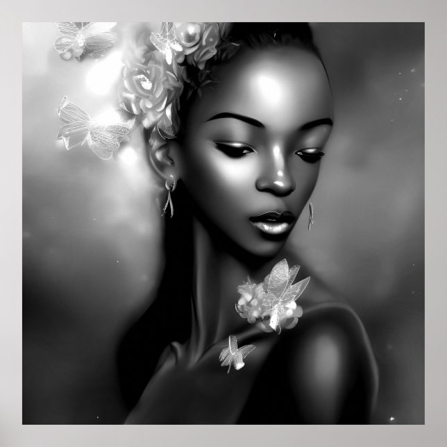 Schwarz-weißer Afrikanischer Girl-Monochrom-Schmet Poster (Vorne)