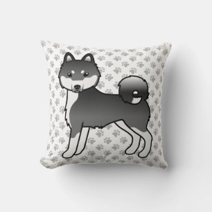 Schwarz-weißer Alaskan Klee Kai Cartoon-Hund und P Kissen