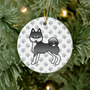 Schwarz-weißer Alaskan Klee Kai süßer Cartoon-Hund Keramik Ornament