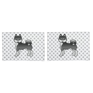 Schwarz-weißer Alaskan Klee Kai süßer Cartoon-Hund Kissenbezug