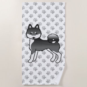 Schwarz-weißer Alaskan Klee Kai süßer Cartoon-Hund Strandtuch