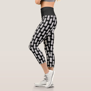 Schwarz-weißer Ananasfrucht-Druck hoher Bund Capri Leggings