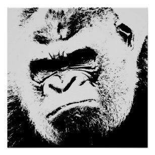 Schwarz-weißer Angry Gorilla Pop Poster