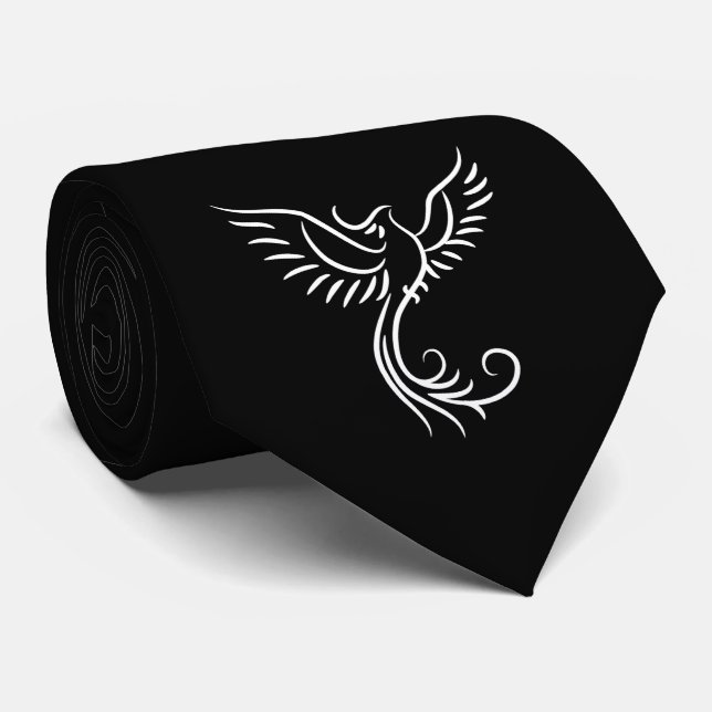 Schwarz-weißer Anstieg des Phoenix-Mystical-Bird Krawatte (Gerollt)