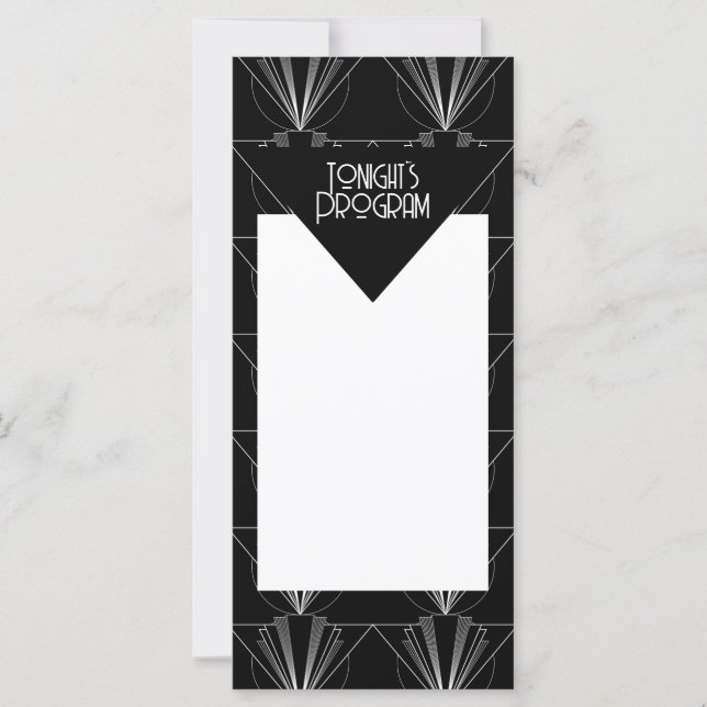 Schwarz-weißer Art Deco Gatsby-Programm (Vorderseite)