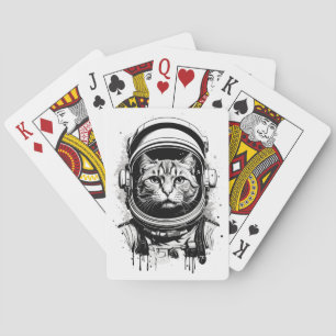 Schwarz-weißer Astronaut-Kater Spielkarten