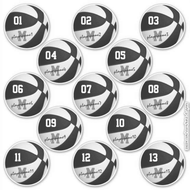 Schwarz-weißer Basketballname 13 Spielernamen Aufkleber (Vorderseite)