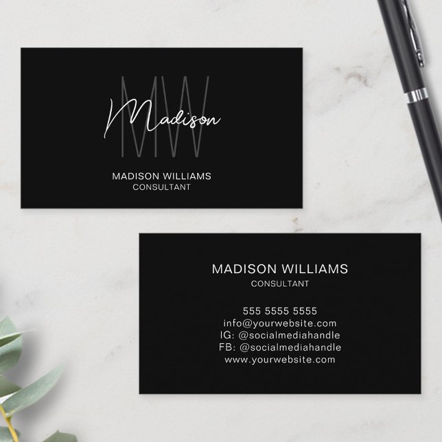 Schwarz-weißer Berater für moderne Monogram-Logos Visitenkarte (Modern Monogram Logo Black White Consultant Business Card)