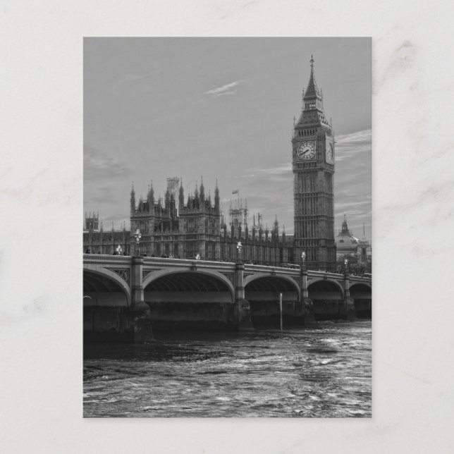 Schwarz-weißer Big Ben Tower Palace in Westminster Postkarte (Vorderseite)