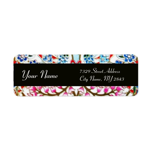 SCHWARZ-WEISSER BLAU PINK ORIENTAL BLUME DAMASK (Vorne)