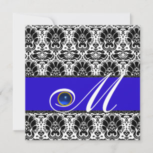 SCHWARZ-WEISSER BLUE DAMASK MONOGRAM Saphir Einladung