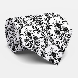 Schwarz-weißer BlumenDamast Krawatte