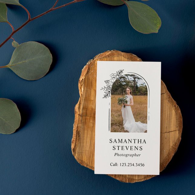 Schwarz-weißer Blütenbogen-Handfotograf Visitenkarte (Von Creator hochgeladen)