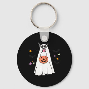 Schwarz-weißer Border Collie-Hund Boo Halloween Schlüsselanhänger