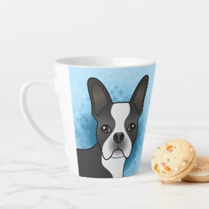 Schwarz-weißer Boston-Terrier-Cartoon-Hund auf Bla Milchtasse