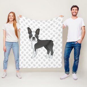 Schwarz-weißer Boston-Terrier-Cartoon-Hund & Pfote Fleecedecke