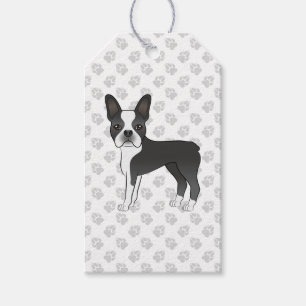 Schwarz-weißer Boston-Terrier-Cartoon-Hund & Pfote Geschenkanhänger