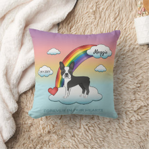Schwarz-weißer Boston Terrier Regenbogen-Denkmal Kissen