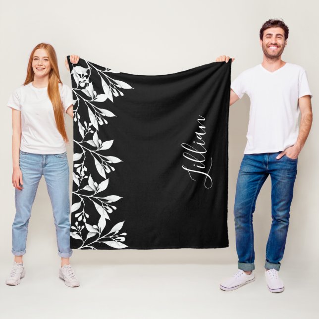 Schwarz-weißer botanischer Blattname Fleecedecke (Beispiel)