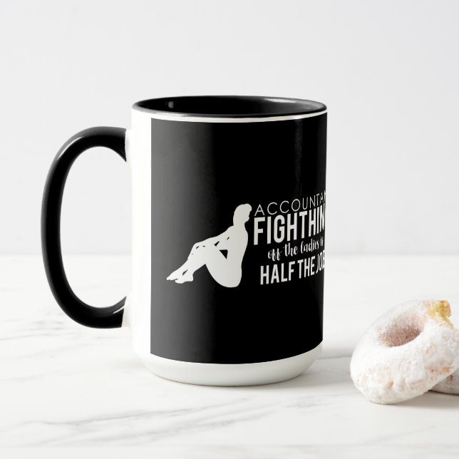 Schwarz-weißer Buchhalter, der weg die Damen Tasse (Mit Donut)