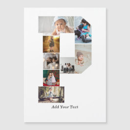 Schwarz-weißer Buchstabe P Foto-Collage Magnetkarte