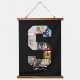 Schwarz-weißer Buchstaben-S-Foto-Collage Wandteppich Mit Holzrahmen