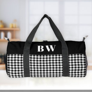 Schwarz-weißer Buffalo-Karo Kariert Bold Monogram Duffle Bag