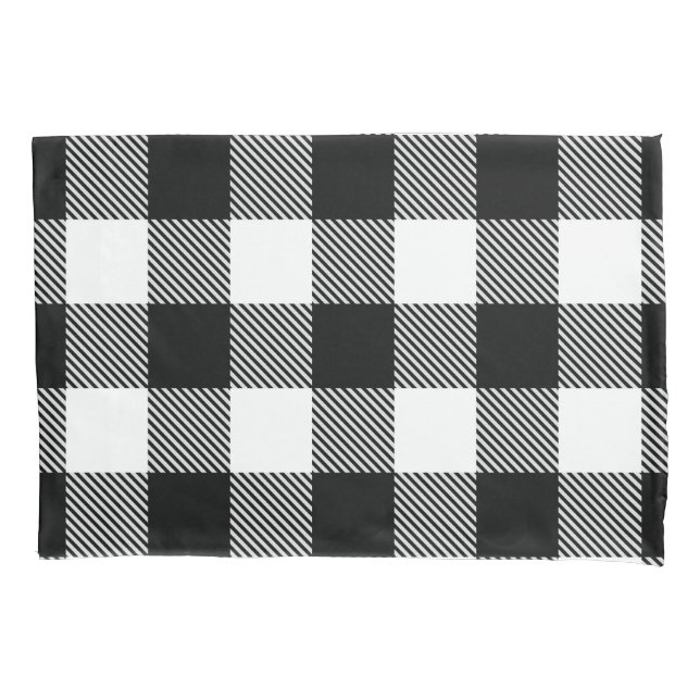 Schwarz-weißer Büffel kariert mit Twill Kissenbezug (Vorderseite)