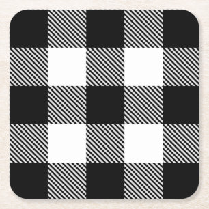 Schwarz-weißer Büffel kariert mit Twill Rechteckiger Pappuntersetzer
