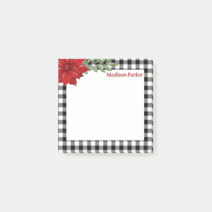 Schwarz-weißer Büffel-Kariert mit Weihnachtsstern Post-it Klebezettel