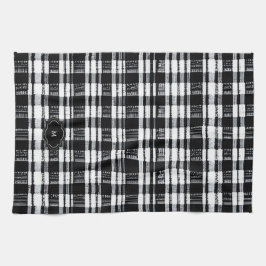 Schwarz-weißer Büffel-Karo-Monogramm Geschirrtuch