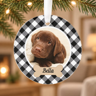 Schwarz-weißer Büffel-Karo-Weihnachts-Hundefoto Ornament