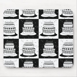 Schwarz-weißer Cake-Checker-Blockdruck Mousepad