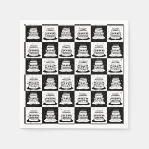 Schwarz-weißer Cake-Checker-Blockdruck Serviette