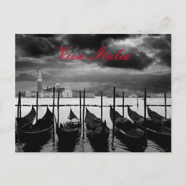 Schwarz-weißer Canal Grande Venedig Viva Italien R Postkarte (Vorderseite)
